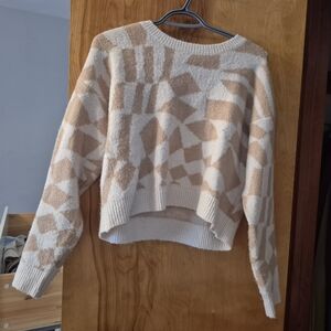 Cozy Geometric Pattern Sweater - Cream and Tan